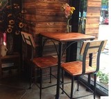 复古实木餐桌椅组合咖啡餐饮铁艺定制组装美式乡村