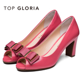 topgloria/汤普葛罗2016春季新款女鞋 羊皮鱼嘴粗高跟单鞋501820H