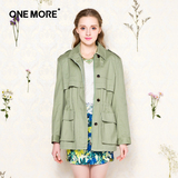 ONE MORE文墨2016春装新款军绿色修身中长款长袖女式风衣外套