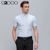 G2000男装细条纹修身短袖衬衫男士尖领蓝色衬衣上班商务半袖衣服
