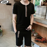 GNN夏季休闲运动套装男跑步服 青年大码短袖T恤套装韩版修身潮流
