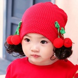 婴儿帽子秋冬6-12个月1-2-3-4岁宝宝假发帽子纯棉儿童套头帽包头