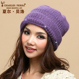 夏尔贝洛 羊毛线帽子 冬季女士月子帽韩版针织帽 双层保暖毛线帽