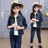 2016春秋新品韩版女孩子衣服小学生女童两件套儿童牛仔运动套装潮