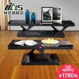 林氏家具简约现代创意柜钢化玻璃黑色电视机柜茶几组合AP1022*