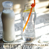 包邮进口简约水瓶鲜奶 牛奶瓶 带盖耐热玻璃瓶 果汁瓶 不漏水瓶子