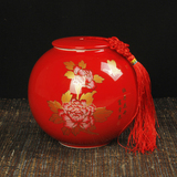 大号普洱茶红罐茶叶罐陶瓷茶叶包装盒陶瓷密封罐瓷罐子批发订做