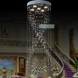 LED水晶灯饰复式楼梯灯长吊灯简约圆球酒店客厅别墅大厅吸顶灯具