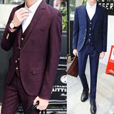 男装2016秋装新款韩版男士休闲小西装结婚新郎礼服三件套西服套装