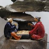 热卖假山山水石山盆景鱼缸配件二人围棋对棋公陶瓷小摆件家居书架