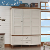 萨洛美 地中海 全纯实木衣柜 3门 白色百叶组装衣柜 美式乡村家具