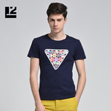2016利郎L2男装夏季上新 男士藏蓝色3D桌球logo设计短袖T恤
