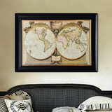 美式进口原版装饰画客厅卧室书房玄关壁画世界地图挂画