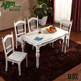 欧式法式实木田园象牙白餐桌椅组合6人4人简约长方形餐桌钢化玻璃