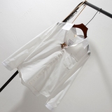 2016秋装新款白衬衫长袖百搭气质衬衣女可爱猫咪刺绣显瘦白衬衫