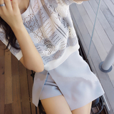 韩国代购2016夏装新款套头镂空针织衫不规则开叉短裙半身裙套装女