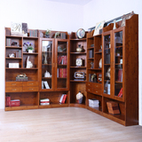 实木组合书柜带转角玻璃门柏木书柜0.8m储物柜子自由组合书架书橱