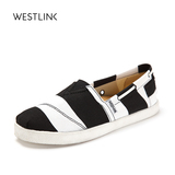 Westlink西遇2016春秋季新款一脚蹬套脚条纹帆布鞋平底玛丽鞋女鞋