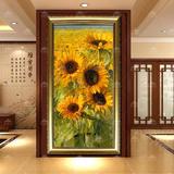 进门入户玄关风景油画向日葵太阳花卉装饰画竖版欧式走廊挂画竖幅