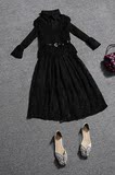 欧洲站秋季女装2016新款休闲套装修身针织背心长袖蕾丝连衣裙两件