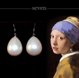 戴珍珠耳环的少女同款超大水滴珍珠耳环925银贝珠珍珠耳环
