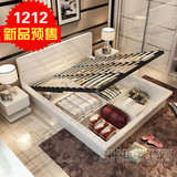 李氏木业现代简约客厅家具小户型时尚创意白色烤漆板式床可定制