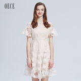 Oece2016夏装新款女装 淑女羽毛连衣裙夏甜美高腰裙显瘦162FS258