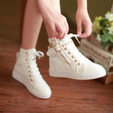 夏季白色高帮帆布鞋女内增高厚底松糕跟韩版高腰休闲板鞋学生球鞋