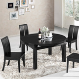 时尚可伸缩多功能餐桌现代简约黑色水曲柳贴皮饭桌圆餐桌椅组合