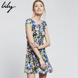 Lily2015夏新款女装显瘦修身短袖碎花连衣裙115250B7601