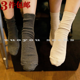左右森系女士棉袜子韩国进口堆堆袜纯色竖纹中筒袜秋女袜3双包邮
