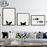 现代简约北欧客厅装饰画动物挂画卡通卧室壁画沙发背景墙画猫狗鱼