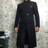 新款韩版青年男冬季加厚中长款个性毛呢大衣超长过膝呢子风衣外套