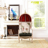 美式新古典客厅家具皮艺公主椅单人沙发实木蛋壳椅太空椅影楼椅子