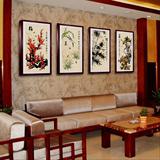 中式古典装饰画客厅茶楼壁画有框画国画餐厅挂画四联梅兰竹菊墙画