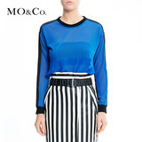 MO&Co. 春季款圆领长袖撞色拼接衬衣女 透视感薄款套头衬衫 moco