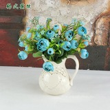包邮韩式茶玫(4束)+花瓶套装仿真花卉工艺品家居摆设整体花艺餐桌