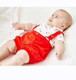 【现货】英国代购正品童装NEXT 16夏女宝宝红色背带裤+包庇衣