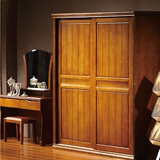 全实木衣柜推拉门移门趟门两门整体衣柜现代简约中式木质衣柜