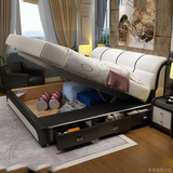皮艺床1.5米真皮床1.8米 双人床欧式小户型 婚床储物带抽屉