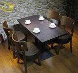 咖啡厅西餐酒店餐饮桌椅组合 实木橡木软包圆筒椅 卡座沙发定做