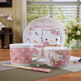 hello kitty 卡通陶瓷杯碗筷勺套装 KT猫儿童餐具 多啦A梦陶瓷餐