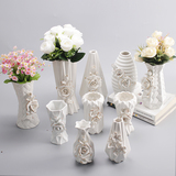 欧式简约客厅玄关陶瓷工艺家居装饰摆件白色仿真花干花花瓶花器
