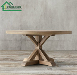 RH美式实木圆餐桌橡木客厅饭桌实木复古做旧欧式餐桌椅组合可定制