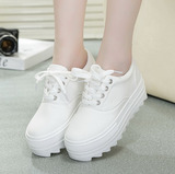 格格兔韩版小白鞋中跟厚底松糕鞋休闲鞋帆布鞋学生鞋低帮单鞋女鞋