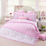 韩国春夏公主床品 全棉绣花被套 粉白色 唯美可爱花边床单 四件套