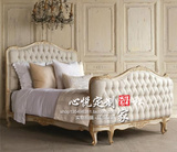美式乡村实木雕花双人床新古典法式欧式实木软包床做旧复古欧式床