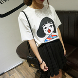 韩国宽松短袖T恤女学生夏季韩版简约显瘦嘴唇印花短袖打底衫衣服