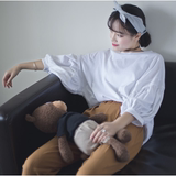 2016新款韩版泡泡袖上衣宽松t恤短款棉七分灯笼袖打底衫女