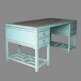 [摆设 新中式家具]仿古做旧4屉石面搭板写字台中式实木书桌书写台